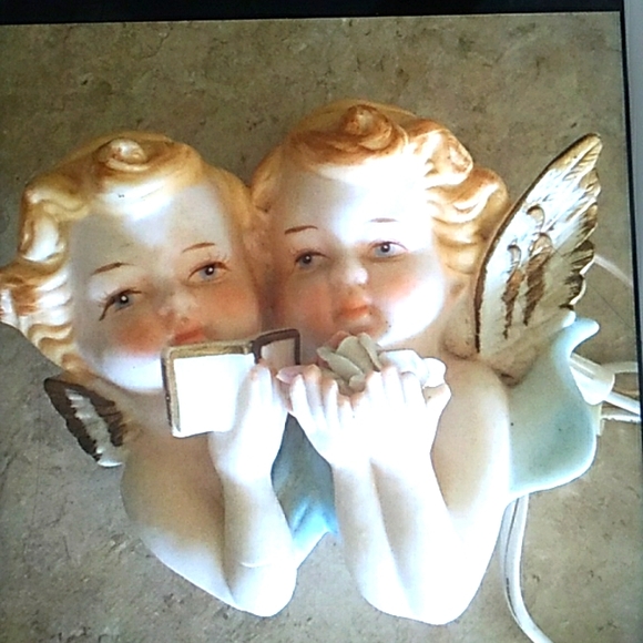 ⚜️ Angel Bisque Lamp Pair Light Vintage  Works Great RARE - Picture 2 of 16